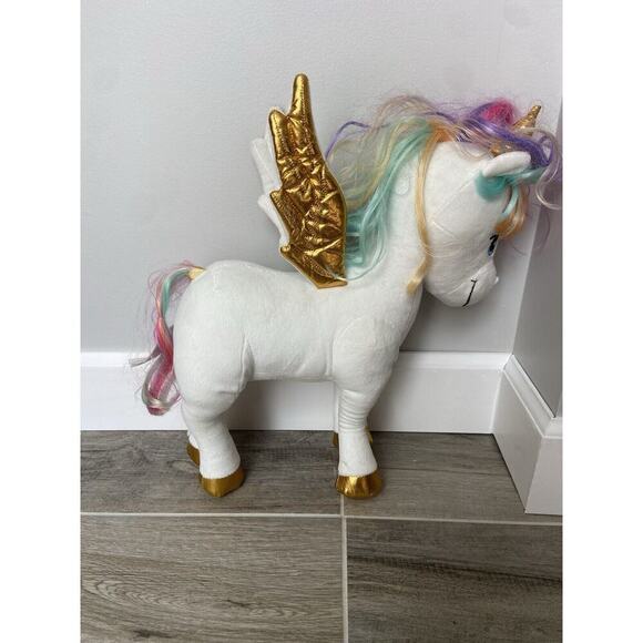 Barbie Dreamtopia Rainbow Unicorn Plush Toy White Gold Wings Rainbow Hair - Picture 7 of 12
